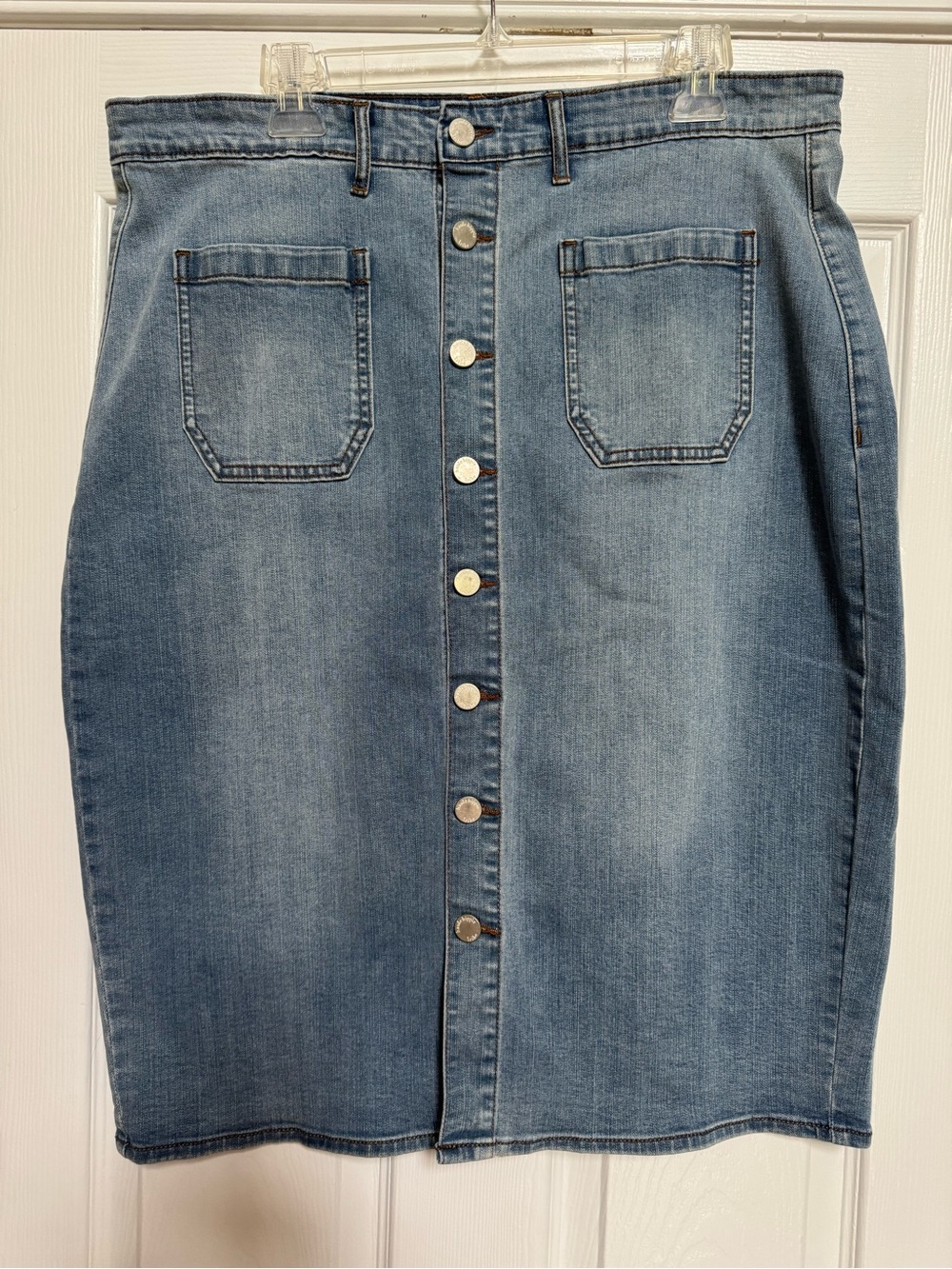 Haute Hippie Blue Denim Button-Front Midi Skirt